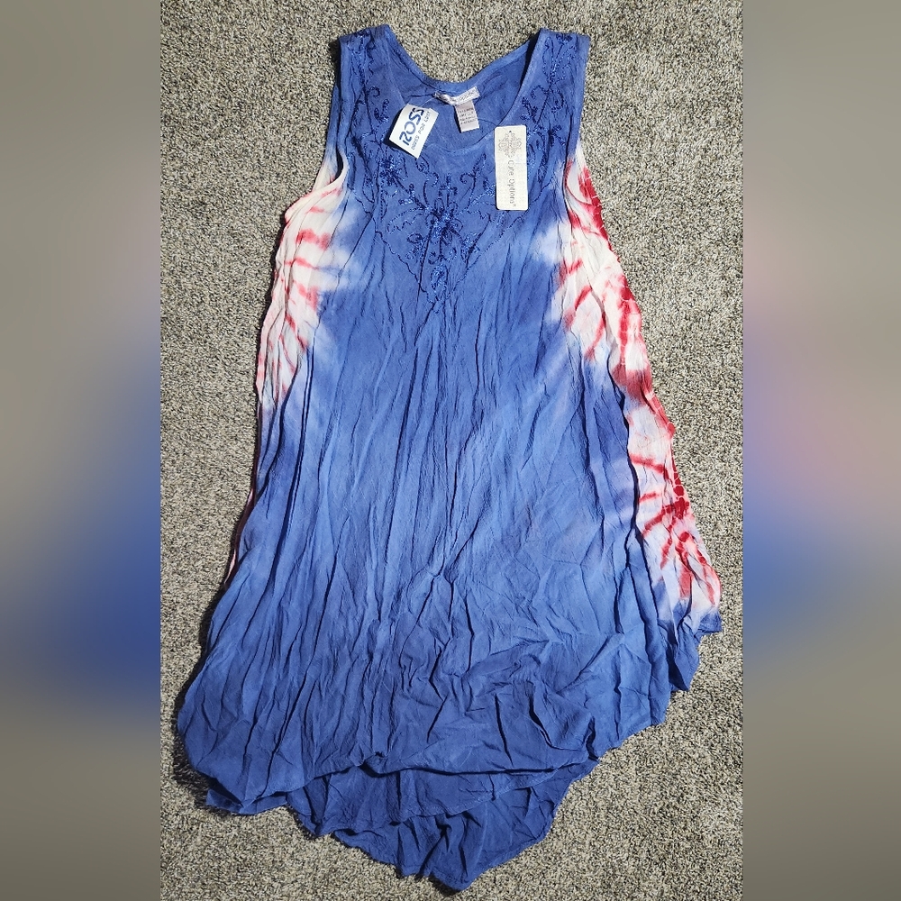 Blue and Red Tie-Dye Maxi Dress